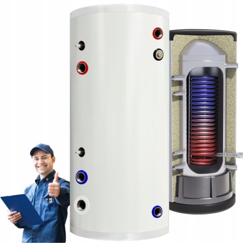  Warmwasserspeicher, Edelstahlkessel, 200 l, Pufferspeicher mit Spule 2,8 m^2