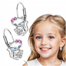    SILBERNE KATZENOHRRINGE MIT SCHLEIFE FÜR EIN ENGLISCHES MÄDCHEN ALS GESCHENK