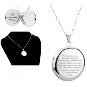    Silberne Halskette, Chirurgenstahl. Runder, zu öffnender Sekretär mit GRAVUR