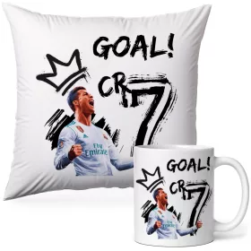    Cristiano Ronaldo CR7 Becher-Kissen-Set, Geschenk für einen GOAL-Fußballspieler
