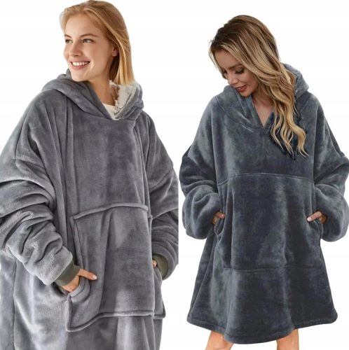 Graues Decken-Sweatshirt, übergroßes, dickes Sweatshirt, Decken-Sweatshirt mit Kapuze, großer Bademantel