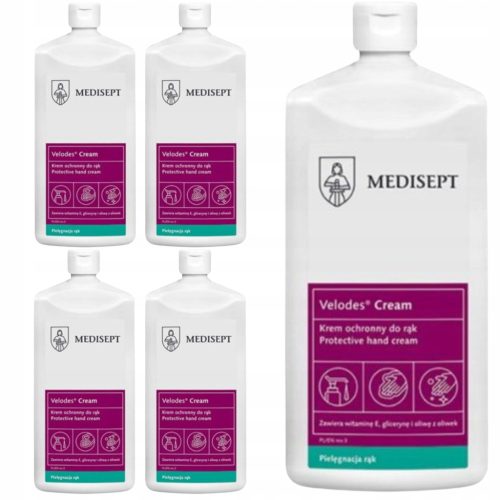 Medisept Velodes Cream Handcreme - Feuchtigkeitsspendend und Regenerierend, 5 x 500ml Set