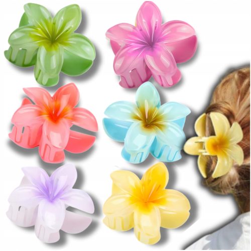  Set mit 6 Haarspangen im Strandurlaubsstil mit 8 cm großen Plumeriablüten