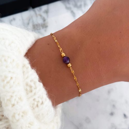  Armband mit Naturstein Amethyst, violett, vergoldeter Stahl, Geschenk