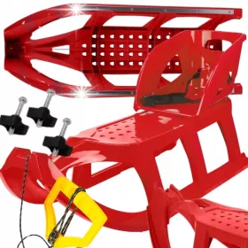    GROSSER TATRA-SCHLITTEN AUS KUNSTSTOFF MIT RÜCKENLEHNE MIT RIEMEN, STAHLKABEL, ROTE KUFE