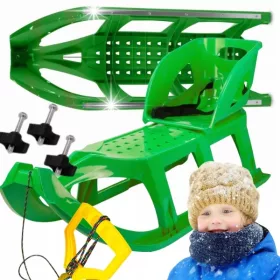    STARKER TATRA-SCHLITTEN AUS KUNSTSTOFF MIT RÜCKENLEHNE, GURTEN UND LINIE MIT GRIFF, GRÜN