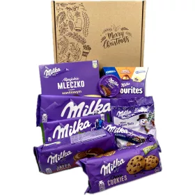    Weihnachtskorb mit Milka-Süßigkeiten, ein Geschenk zum Nikolaustag
