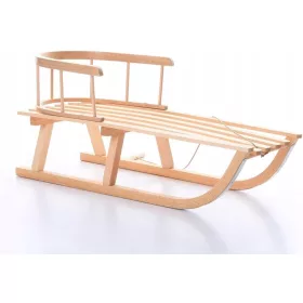    Traditioneller Holzschlitten für Kinder mit Rückenlehne und Schnur aus Buchenholz