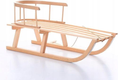  Traditioneller Holzschlitten für Kinder mit Rückenlehne und Schnur aus Buchenholz