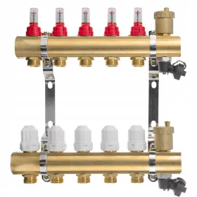    Verteiler für Fußbodenheizung, 5-2x Ventil, 2x Entlüftung.