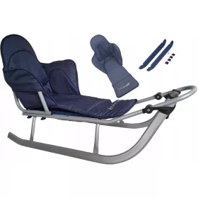    Silberner Metall-Piccolino-Schlitten + Matratze + Fußstützen-Set