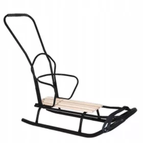    Großer schwarzer Schiebeschlitten mit Rückenlehne, Metallstruktur, für Kinder, 120 cm