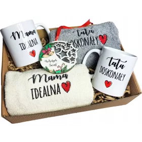    WEIHNACHTSSET, BECHER, HANDTUCH, GESCHENK FÜR MUTTER UND VATI, ELTERN, KUGELBOX