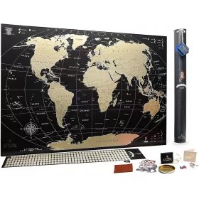  WELTKARTE 88x63 GOLD RUBBELKARTE GROß + TUBE