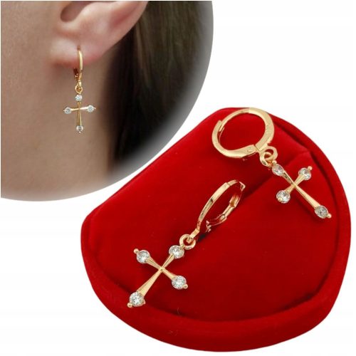  GOLDENE HÄNGEKREUZ-OHRRINGE MIT ZIRKONIA, ELEGANT, DEZART FÜR FRAUEN