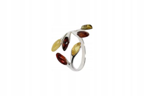  Mehrfarbiger Ring aus Silber und Bernstein