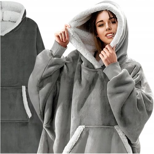  Warmes Sweatshirt, übergroßes Decken-Sweatshirt, 2-in-1-Decke, XXL, graues Fell-Sweatshirt