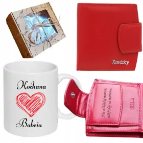    GESCHENKSET FÜR OMA, GELDBÖRSE AUS LEDER MIT GRAVIERTEM GESCHENK + BECHER