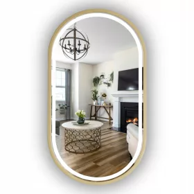    LED BELEUCHTETER SPIEGEL OVAL 85X50 CM IN GOLDENEM RAHMEN LOFT