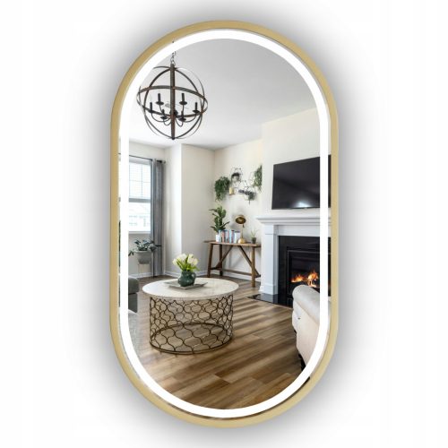  LED BELEUCHTETER SPIEGEL OVAL 95X60 CM IN GOLDENEM RAHMEN LOFT