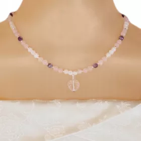    Halskette Kristalle Steine Rosenquarz Amethyst Bergkristall Silber