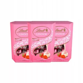   Lindt Lindor Pralinen mit Erdbeerstücken in Milchschokolade 3x200g