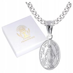    Silberne KETTE KOMMUNIONSMEDAILLE Unserer Lieben Frau von Miraculous für die Taufkommunion