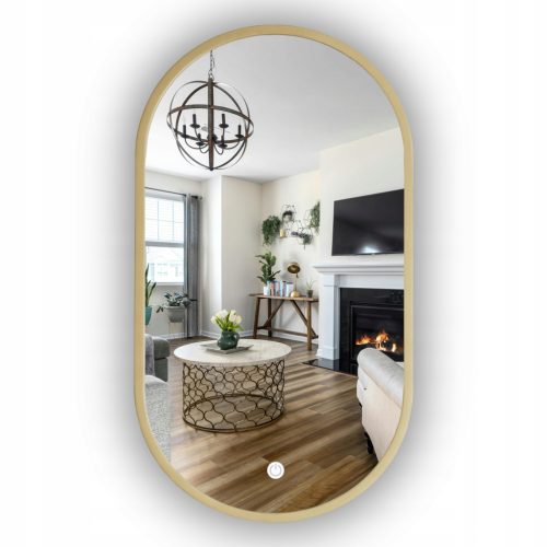  GOLDENER LED-SPIEGEL OVAL IM RAHMEN 85x50 CM + Touch-Schalter