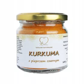 Natürliches Kurkuma mit schwarzem Pfeffer in Glasverpackung