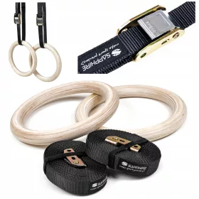  GYMNASTIK-RINGE HOLZ-Trainingsreifen, Übungsringe + Gurte