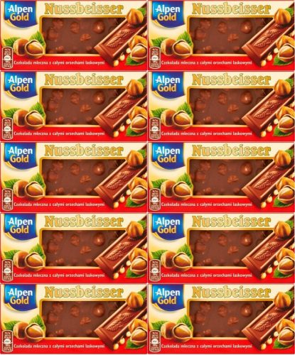 10x Alpen Gold Nussbeisser, Vollmilchschokolade mit ganzen Haselnüssen, 100g