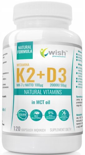 Wish Vitamin K2 MK-7 + D3 2000IU in MCT-Öl, 120 Kapseln