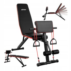    Eine Trainingsbank für Schrägübungen unter einer Langhantel