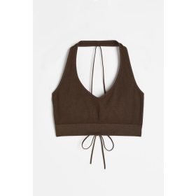    H & M Sport-BH-Oberteil mit Schnürung, brauner Neckholder, gerippt, Y2K