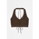  H & M Sport-BH-Oberteil mit Schnürung, brauner Neckholder, gerippt, Y2K