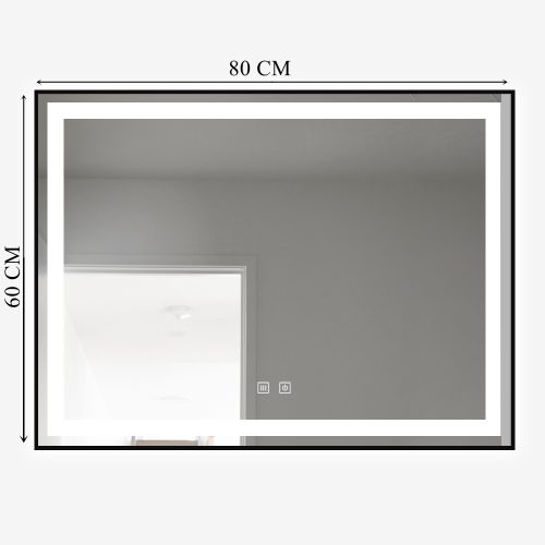  LED-Leuchtspiegel 80x60 cm rechteckig J11 in schwarzem Rahmen