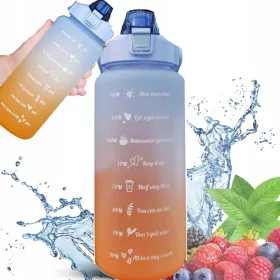    Wasserflasche mit Strohhalm 2 l XXXL mit Griff und Maß, perfekt als Geschenk