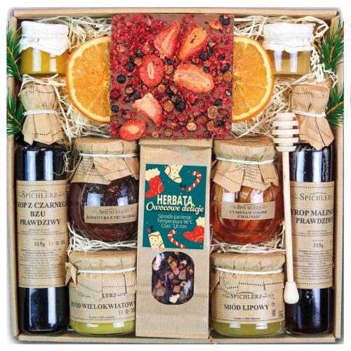  WEIHNACHTSGESCHENKKORB-SET für Weihnachten, Honig, Tee, Schokolade, Basteln