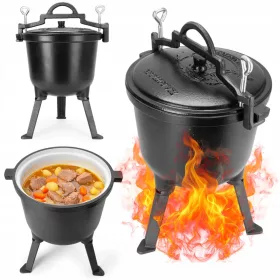    Jagdkätzchen, emaillierter Topf aus Gusseisen, steht am Lagerfeuer, 5 l, Kamille