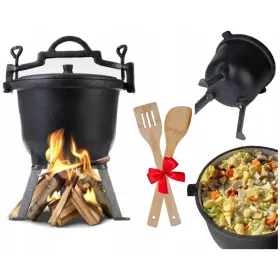    Ungarischer Gusseisenkessel, 8L Jagdtopf, Lagerfeuerbraten, Grill