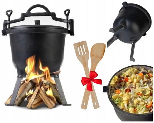  Ungarischer Gusseisenkessel, 8L Jagdtopf, Lagerfeuerbraten, Grill