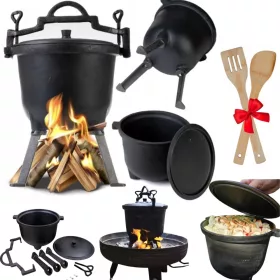    Gusseisentopf 8L Ungarischer Jagdtopf für Lagerfeuergrill + Löffel