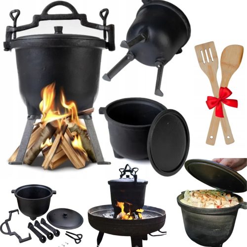 Gusseisentopf 8L Ungarischer Jagdtopf für Lagerfeuergrill + Löffel
