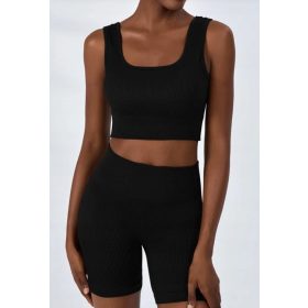  SHEIN DAMEN-SET SCHWARZ RIBBED SHORT M £5A