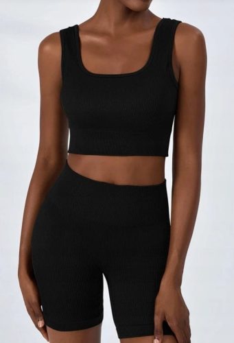  SHEIN DAMEN-SET SCHWARZ RIBBED SHORT M £5A