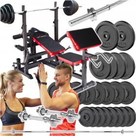    Bodybuilder-Set, 123 kg, Gusseisenbank, starkes Fass, Hantelgewichte