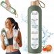  Große motivierende Glasflasche für Wasser und Getränke, 1000 ml, 1 l + grünes Etui