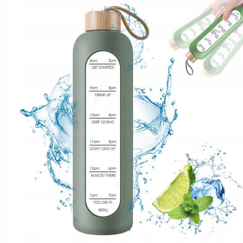  Wasserflasche, 1000 ml, Glasflasche, Messrohr mit Skala, inspirierende Zitate
