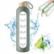  Wasserflasche, 1000 ml, Glasflasche, Messrohr mit Skala, inspirierende Zitate