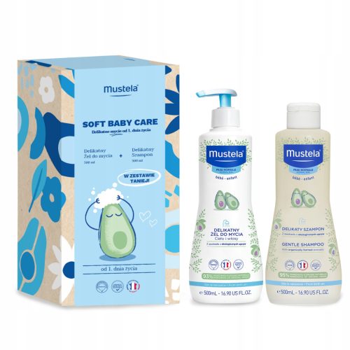 Mustela Sanfte Baby Hautpflege mit Bio-Avocado 500ml - 2er Set Gel und Shampoo